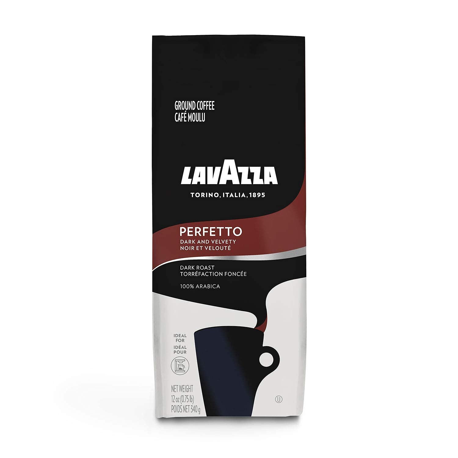 Lavazza Perfetto Ground Coffee Blend, Dark Roast, 100% Arabica,