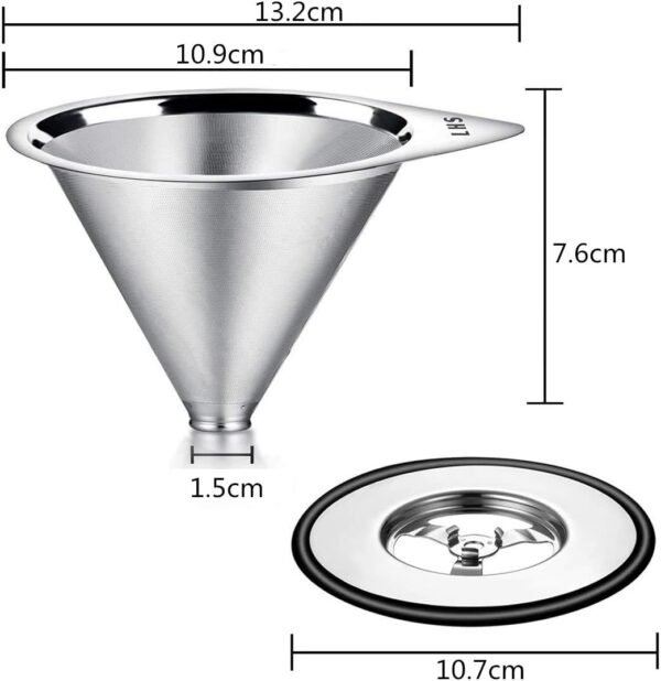 LHS Pour Over Coffee Dripper Stainless Steel Coffee Filter Metal Cone Filter Paperless Reusable Coffee Filter