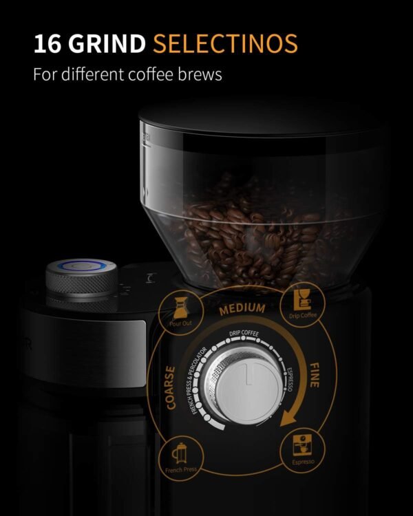 Electric Burr Coffee Grinder 2.0, Adjustable Burr Mill with 16 Precise Grind Setting