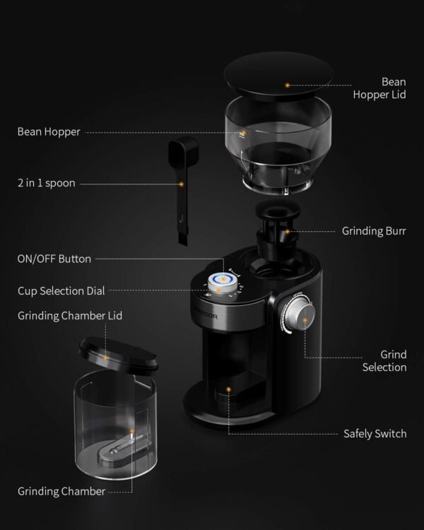 Electric Burr Coffee Grinder 2.0, Adjustable Burr Mill with 16 Precise Grind Setting