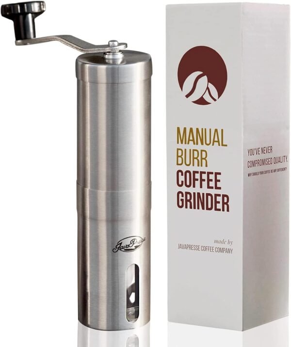 JavaPresse Manual Coffee Grinder — Stainless Steel Manual Conical Burr Coffee Bean Grinder