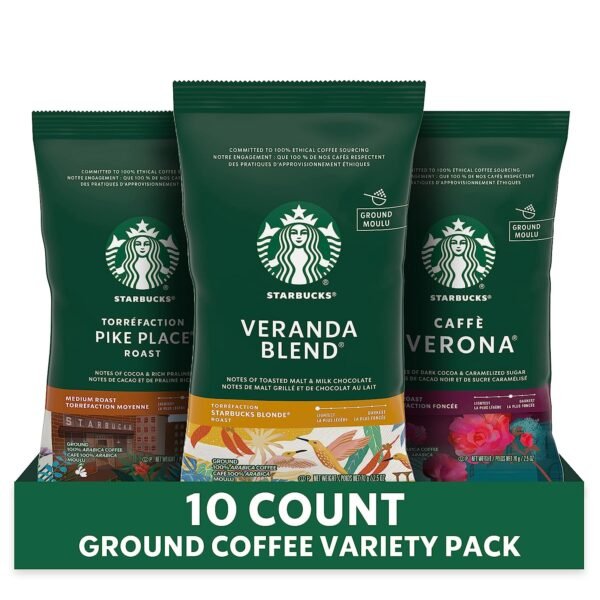 Starbucks Ground Coffee Variety Pack—Dark, Medium, Starbucks Blonde Roast—100% Arabica