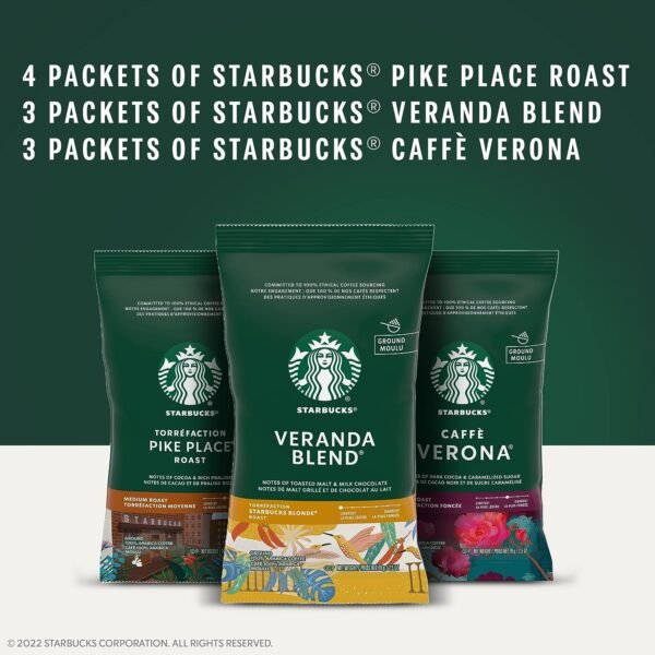 Starbucks Ground Coffee Variety Pack—Dark, Medium, Starbucks Blonde Roast—100% Arabica