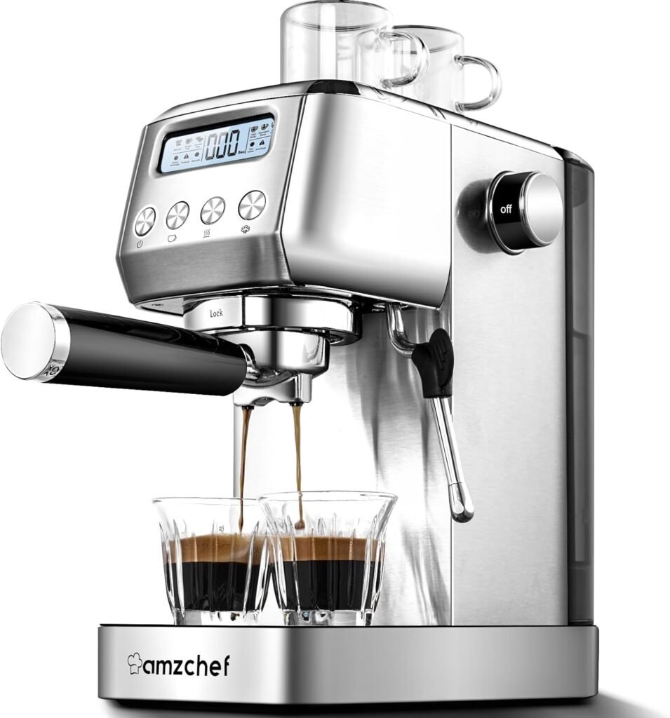 amzchef Espresso Machines 20 Bar, Espresso Macker with Milk Frother  LCD Panel, Adjustable Temp, Compact Coffee Machine for Cappuccino, Latte, Gift for Dad or Mom