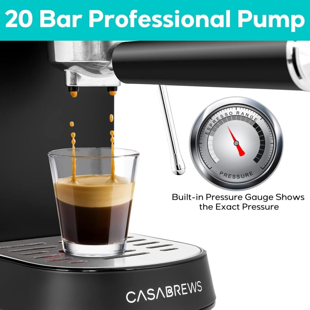 CASABREWS Espresso Machine 20 Bar, Professional Espresso Maker with Milk Frother Steam Wand, Compact Coffee Machine with 34oz Removable Water Tank for Cappuccino, Latte, Gift for Dad or Mom