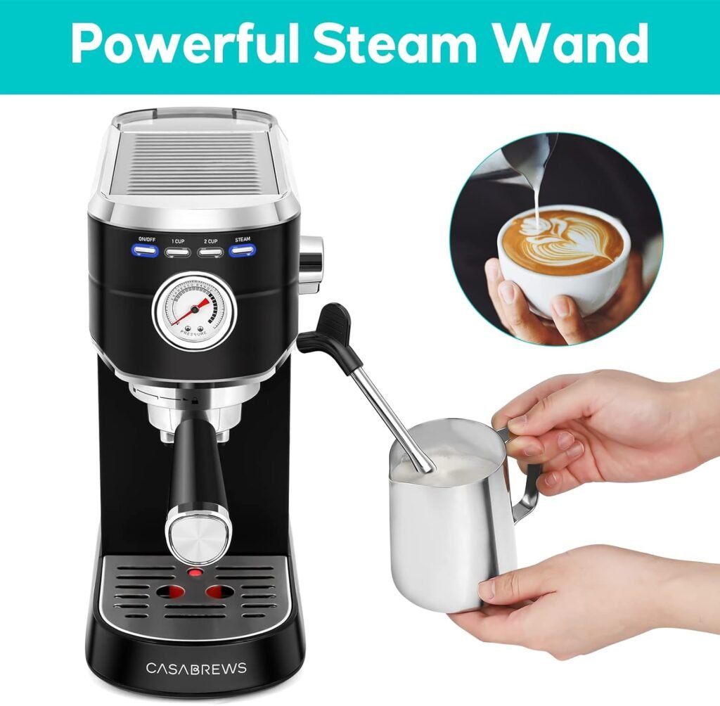 CASABREWS Espresso Machine 20 Bar, Professional Espresso Maker with Milk Frother Steam Wand, Compact Coffee Machine with 34oz Removable Water Tank for Cappuccino, Latte, Gift for Dad or Mom