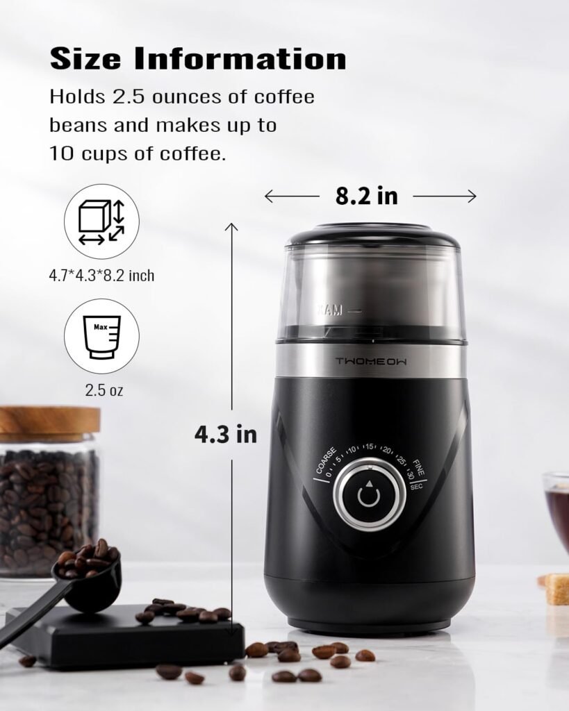 Coffee Grinder, Adjustable Electric Grinder with Timing Knob, Coffee Bean Grinder and Spice Grinder with Removable Stainless Steel Bowl, Automatic Grinder for French Press and Espresso