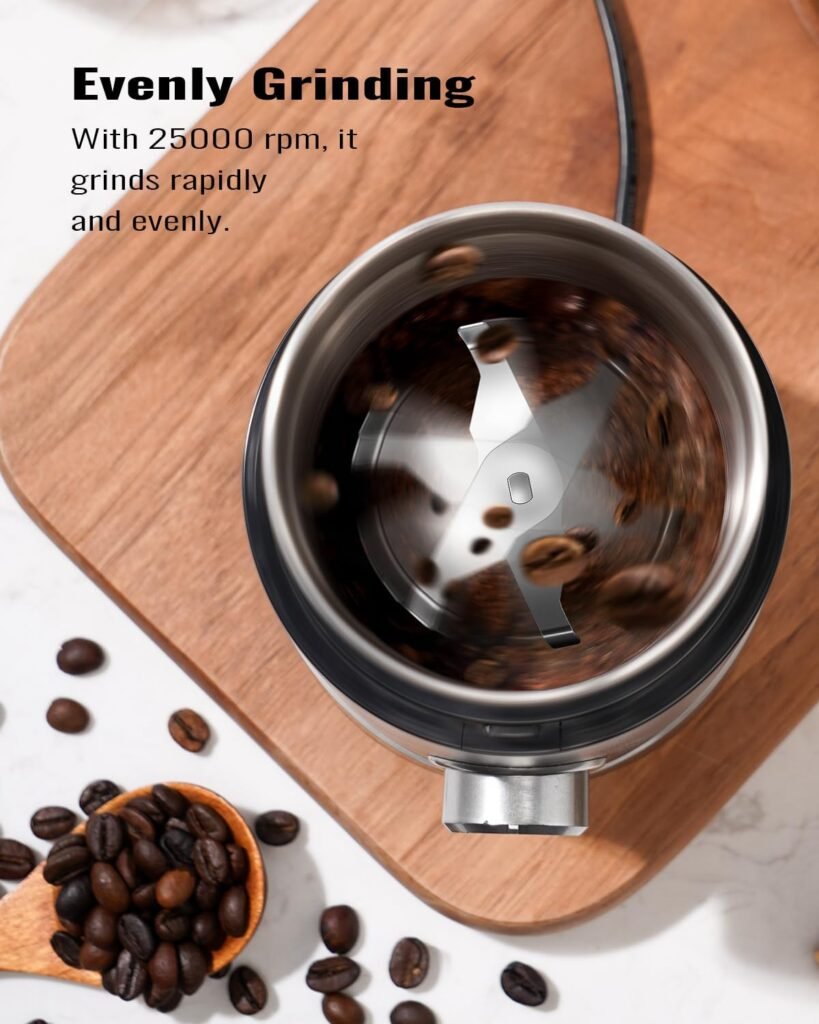 Coffee Grinder, Adjustable Electric Grinder with Timing Knob, Coffee Bean Grinder and Spice Grinder with Removable Stainless Steel Bowl, Automatic Grinder for French Press and Espresso