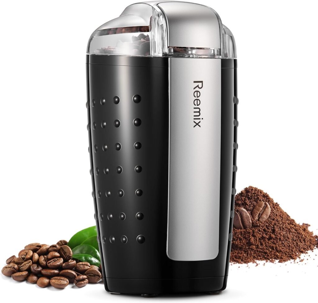 Coffee Grinder, Electric Coffee Grinder with 3.5Oz Large capacity, One-Touch Coffee and Spice Grinder with Stainless Blade, Cleaner Brush And Spoon for Home Use (Black)