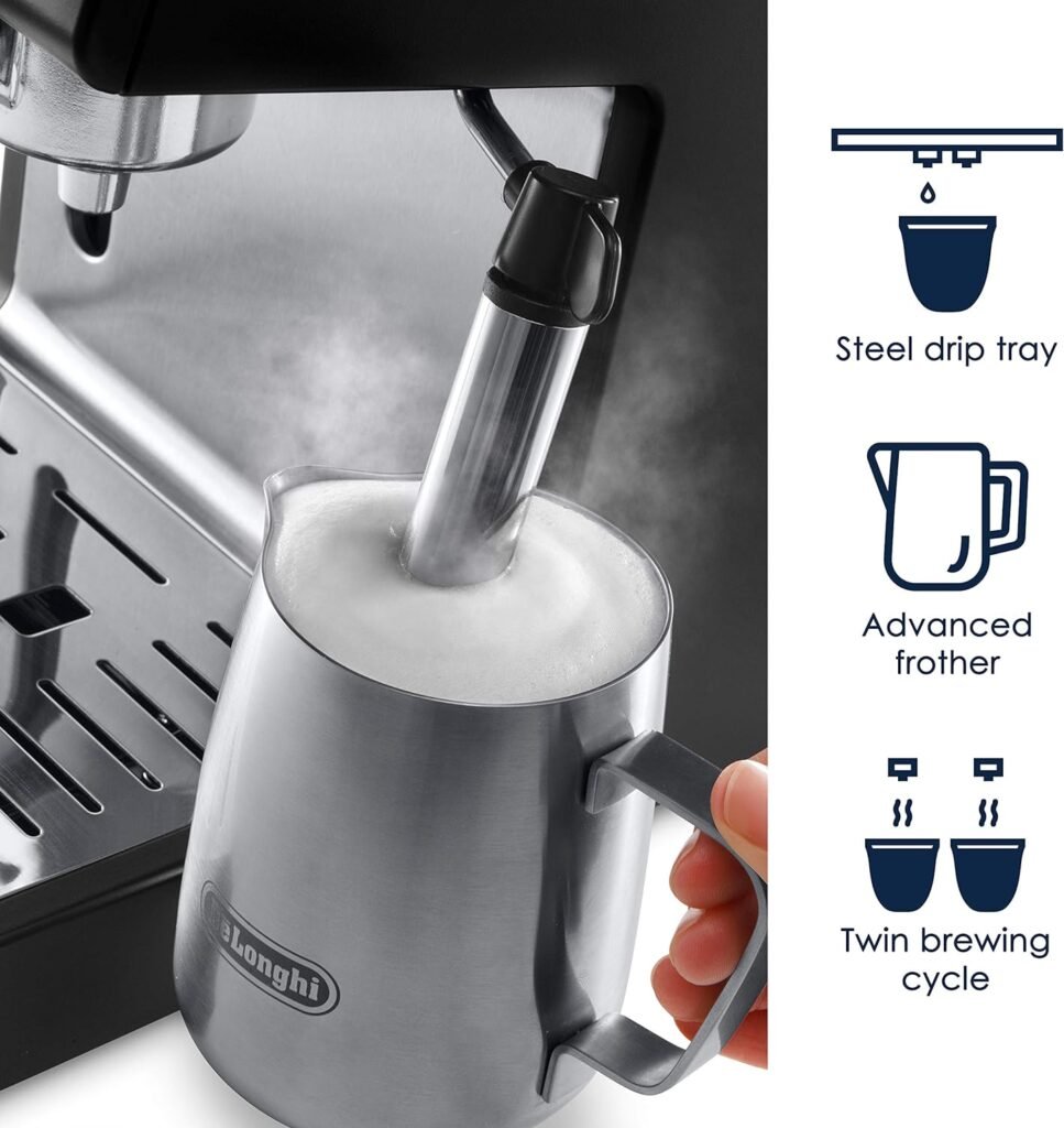 DeLonghi Bar Pump Espresso and Cappuccino Machine, 15, Stainless Steel