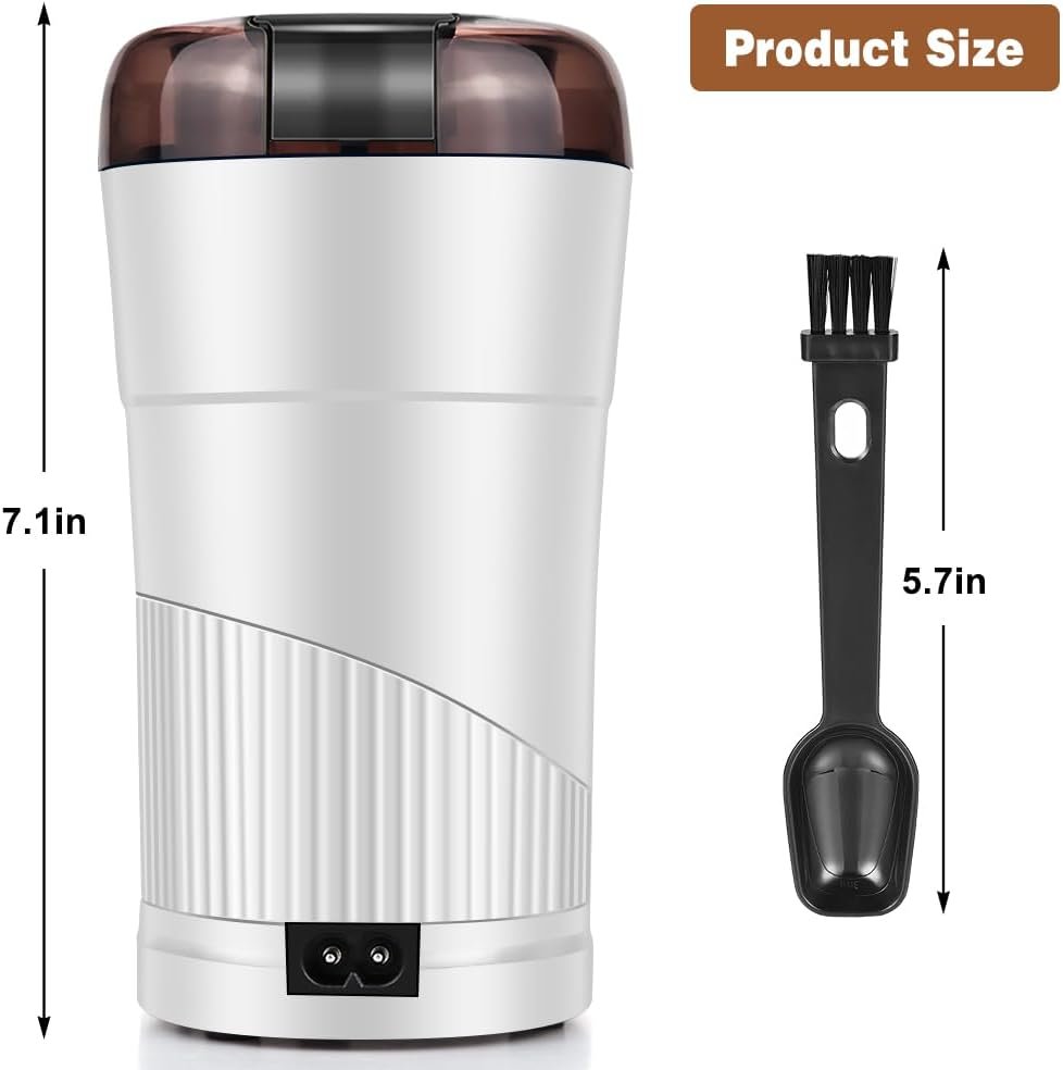 Finphoon Coffee Grinder Electric, Spice Grinder, Coffee Bean Herb Grinder with Integrated Brush Spoon, One-touch Push-Button Stainless Steel Grinding for Herb Peanut Grains Beans(Blue)