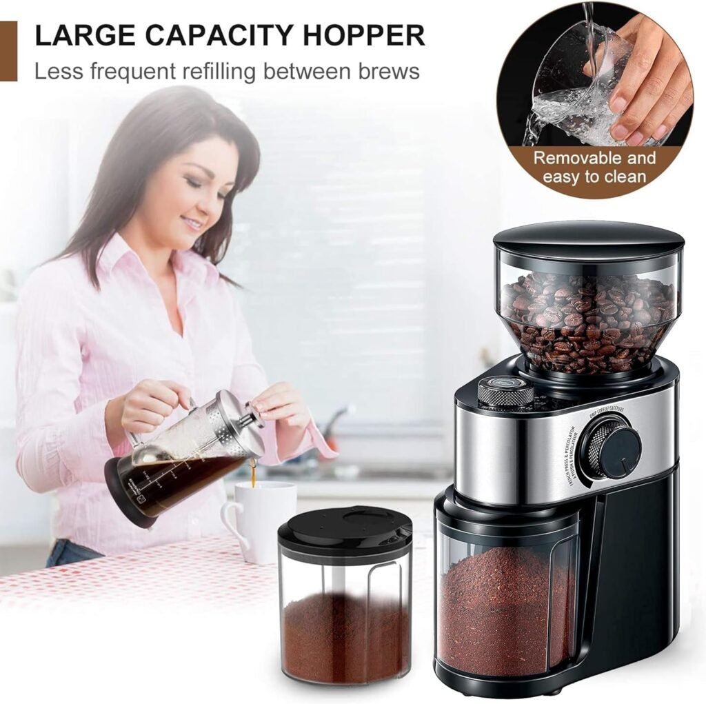 FOHERE Coffee Grinder, Burr Coffee Grinder with 18 Precise Grind Settings, 2-14 Cup Electric Coffee Bean Grinder for Espresso, Drip Coffee, French Press and Moka Pot