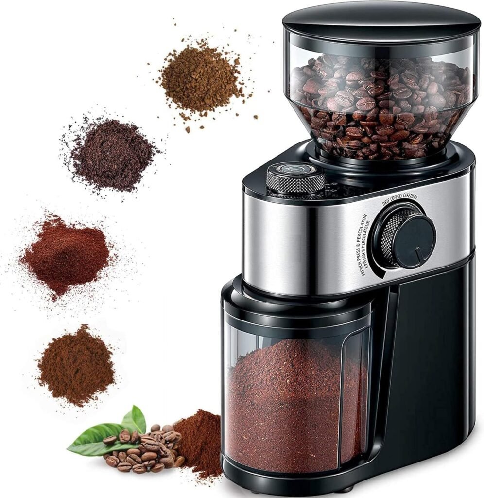 FOHERE Coffee Grinder, Burr Coffee Grinder with 18 Precise Grind Settings, 2-14 Cup Electric Coffee Bean Grinder for Espresso, Drip Coffee, French Press and Moka Pot