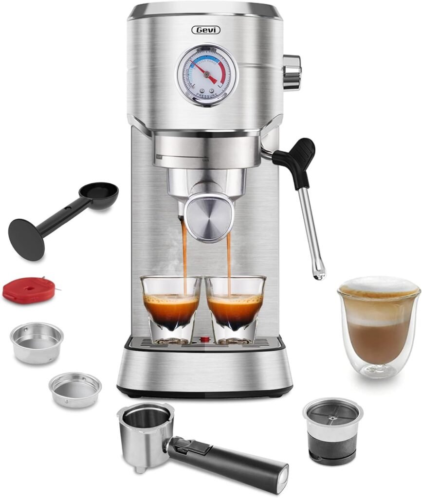 Gevi Espresso Machine 20 Bar, Professional Espresso Maker with Milk Frother, Compact Espresso Coffee Machines for Cappuccino, Latte, Commercial Espresso Machines  Coffee Makers, Gift for Dad