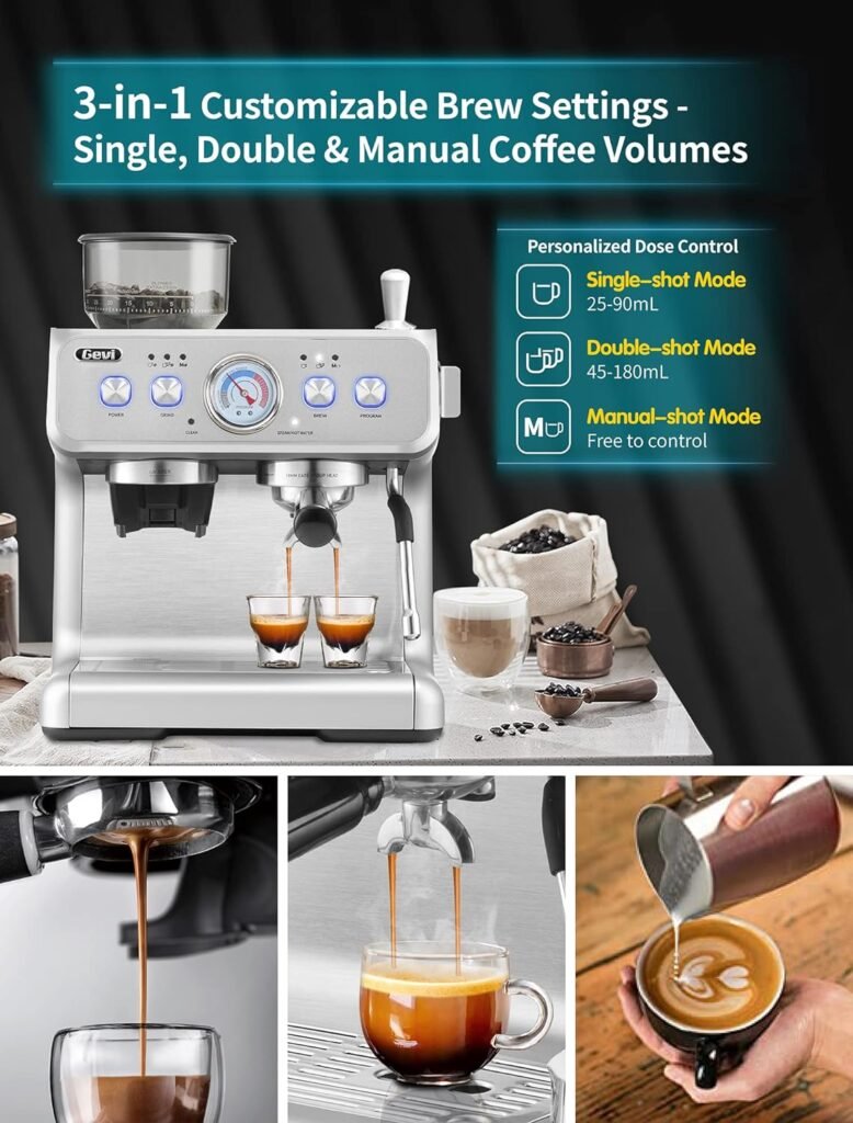 Gevi Espresso Machine 20 Bar With Grinder  Steam Wand – All in One Espresso Maker  Espresso Machine with Grinder for Home