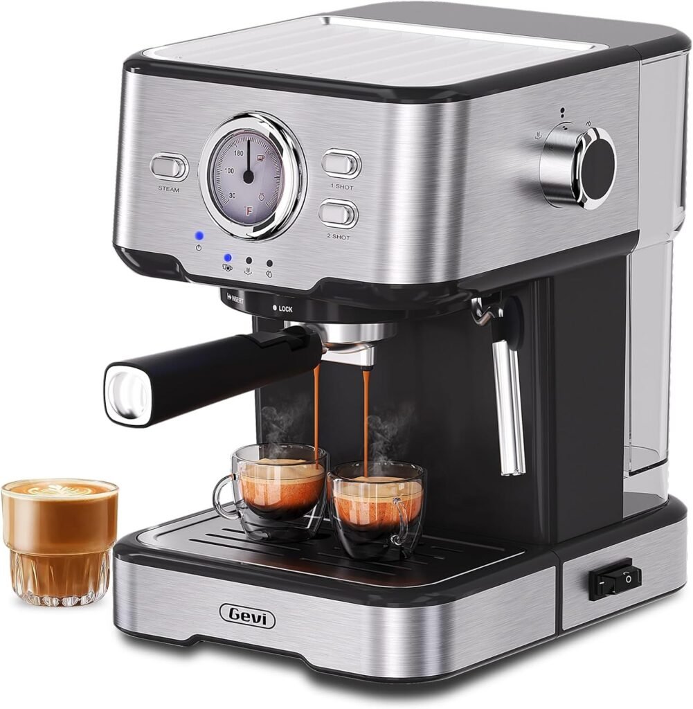 Gevi Espresso Machine High Pressure,Compact Espresso Coffee Machines with Milk Frother Steam Wand,Latte Cappuccino Maker with Removable Water Tank,Espresso Maker for Home,Gift for Coffee Lover and Dad