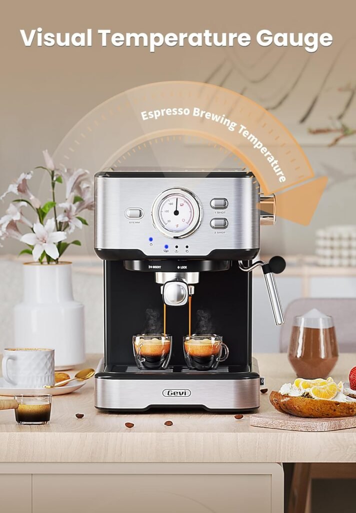 Gevi Espresso Machine High Pressure,Compact Espresso Coffee Machines with Milk Frother Steam Wand,Latte Cappuccino Maker with Removable Water Tank,Espresso Maker for Home,Gift for Coffee Lover and Dad