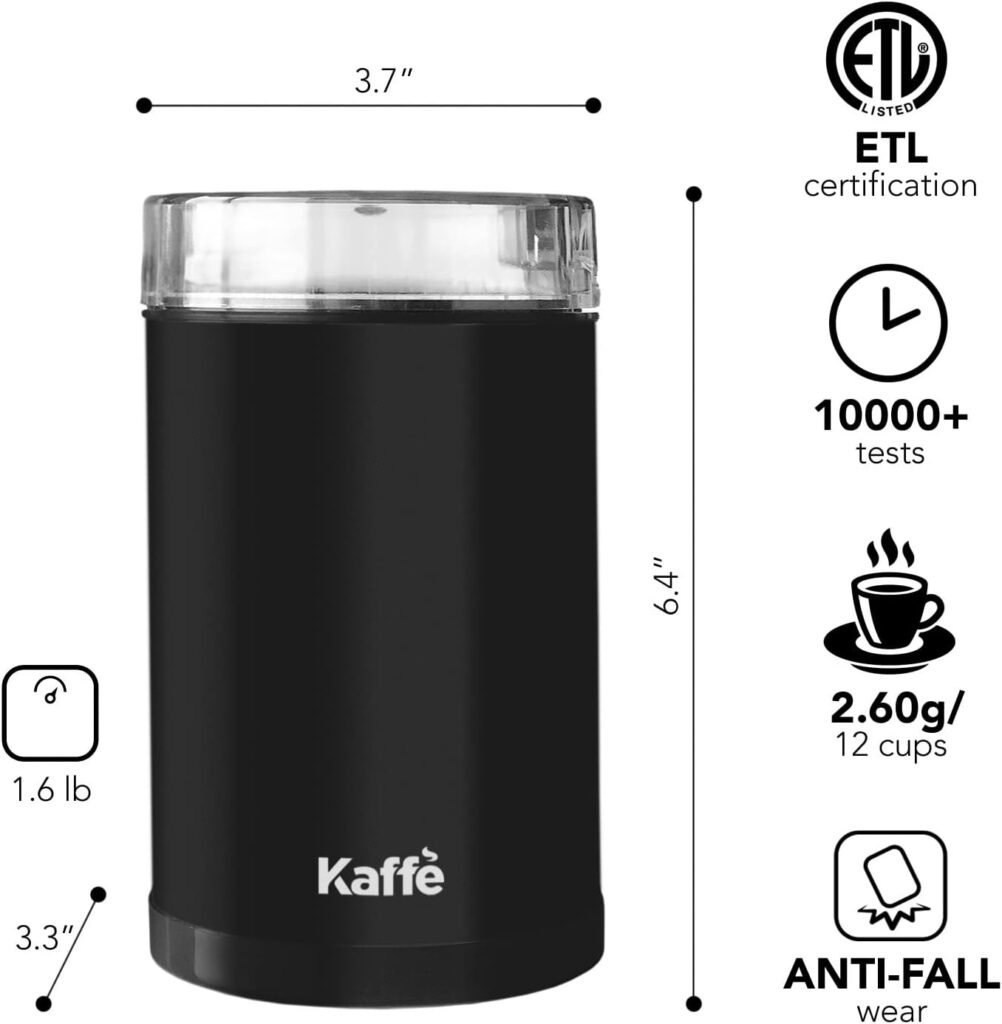 Kaffe Coffee Grinder Electric. Best Coffee Grinders for Home Use. (14 Cup) Easy On/Off w/Cleaning Brush Included. Black