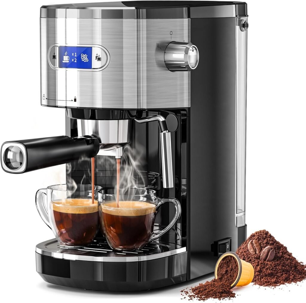 Kismile Espresso Machines 20-Bar,Professional Espresso Maker with Milk Frother Steam Wand and Capsule Compatible,Espresso Coffee Machines with Removable Water Tank for Latte Cappuccino(BLACK)