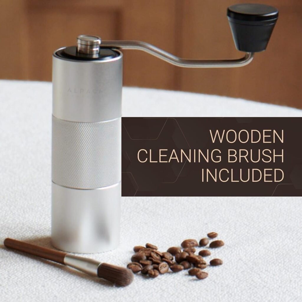 Manual Coffee Grinder by Alpaca Ventures - Stainless Steel Conical Burr Coffee Grinder Manual with Adjustable Setting Double Bearing Hand Espresso Grinder Perfect for Home, Office, and Camping