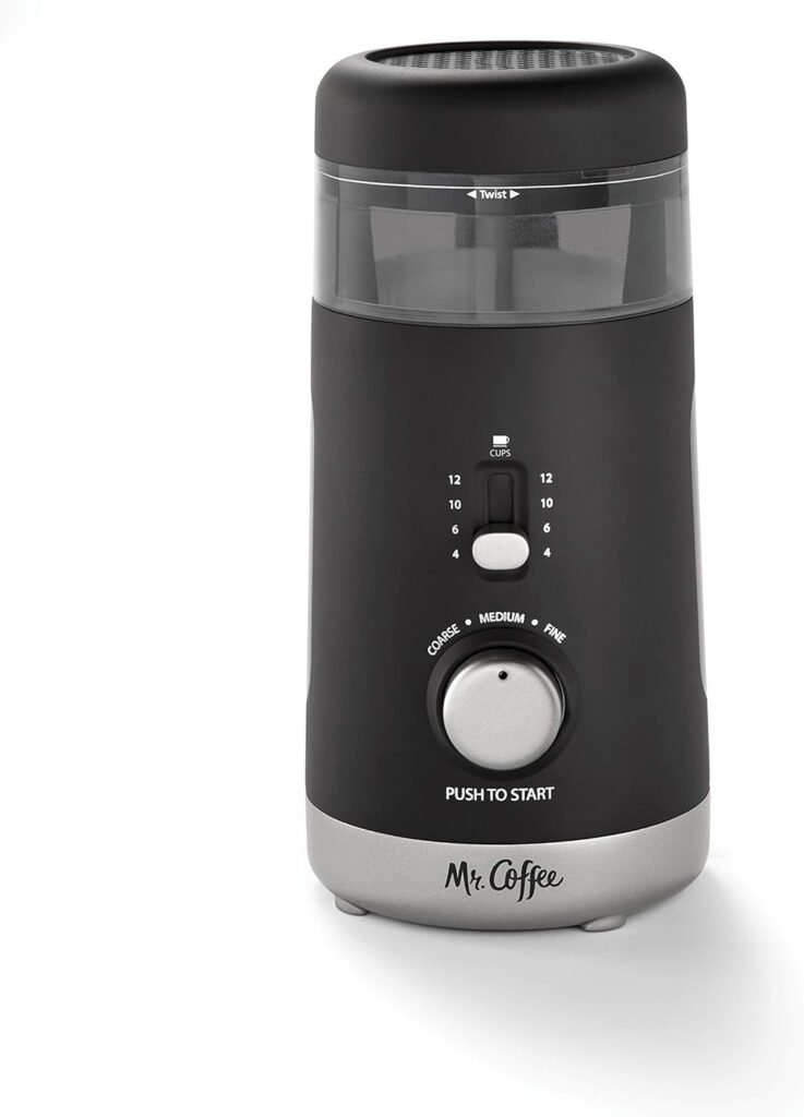 Mr. Coffee Automatic Coffee Grinder with 5 Presets, 12 Cup Capacity, Black – Ideal for Home Use and Espresso Lovers