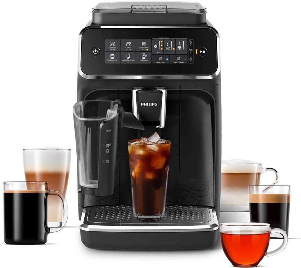 Philips 3200 Series Fully Automatic Espresso Machine - LatteGo Milk Frother  Iced Coffee, 5 Coffee Varieties, Intuitive Touch Display, Black, (EP3241/74)