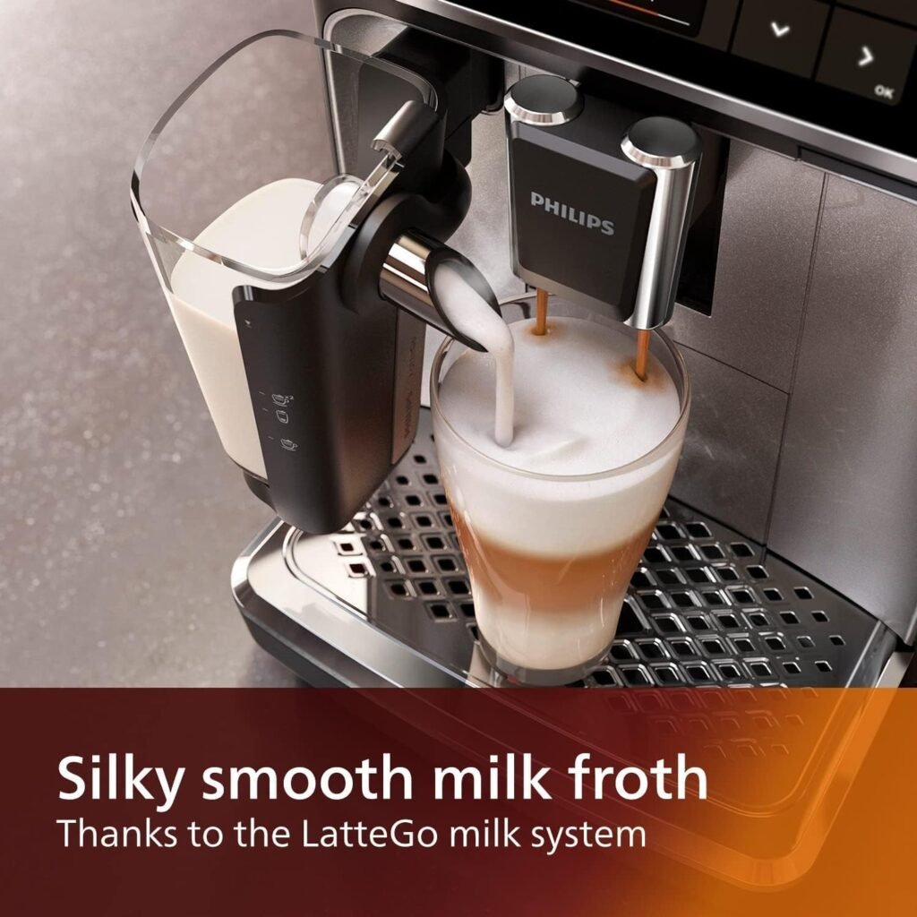 PHILIPS 4300 Series Fully Automatic Espresso Machine - LatteGo Milk Frother, 8 Coffee Varieties, Intuitive Touch Display, Black, (EP4347/94)