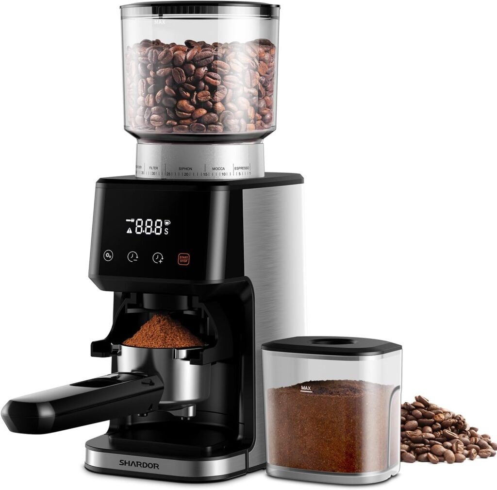 SHARDOR Conical Burr Coffee Grinder for Espresso with Precision Timer, Touchscreen Adjustable Electric Burr Mill with 51 Precise Settings for Home Use, Anti-static, Brushed Stainless Steel