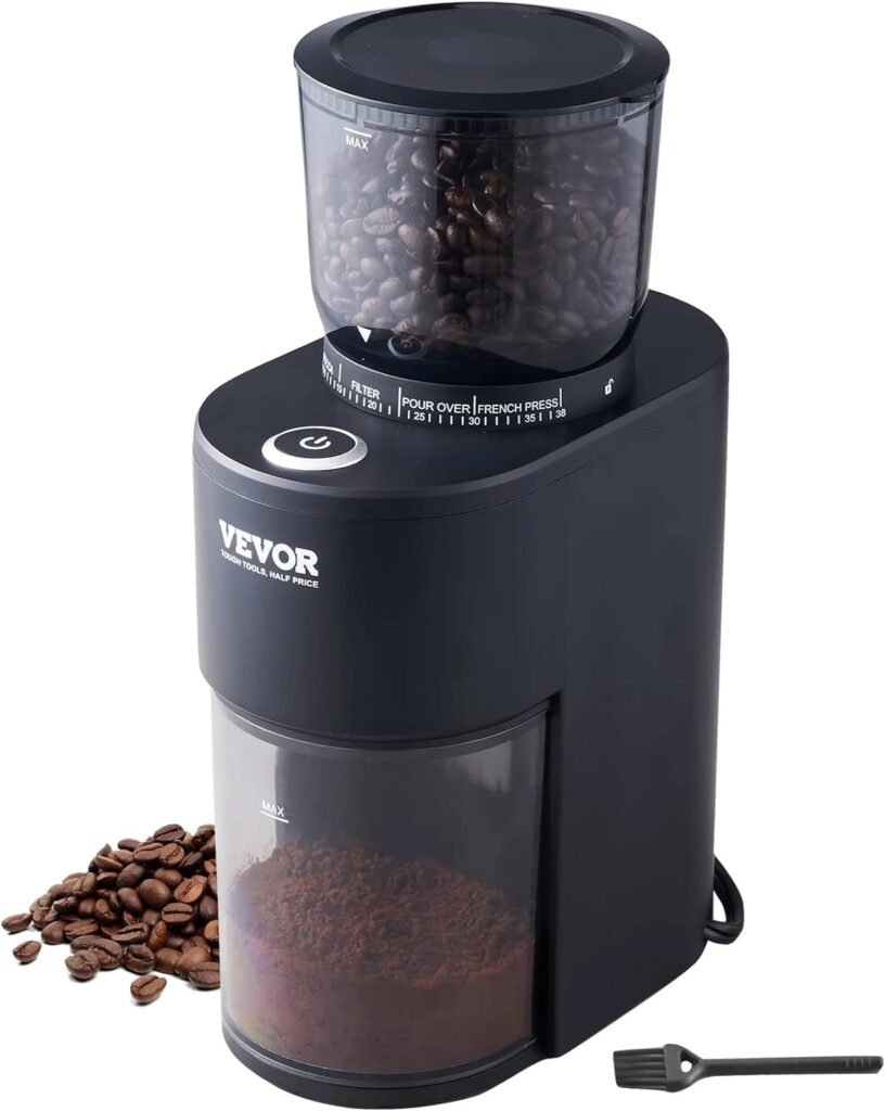 VEVOR Coffee Grinder with 38 Precise Conical Burr Coffee Grinder 5.3-Ounce 20 Cups Coffee Bean Grinder Perfect for Drip